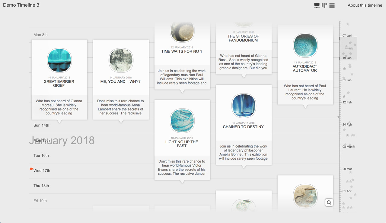 ChronoFlo's standard vertical timeline template with the White Light theme and Card 2 panel design