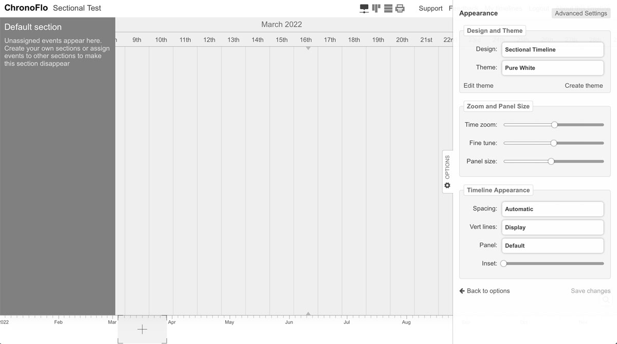 From the 'Design' drop down menu, choose the 'Sectional Timeline' option