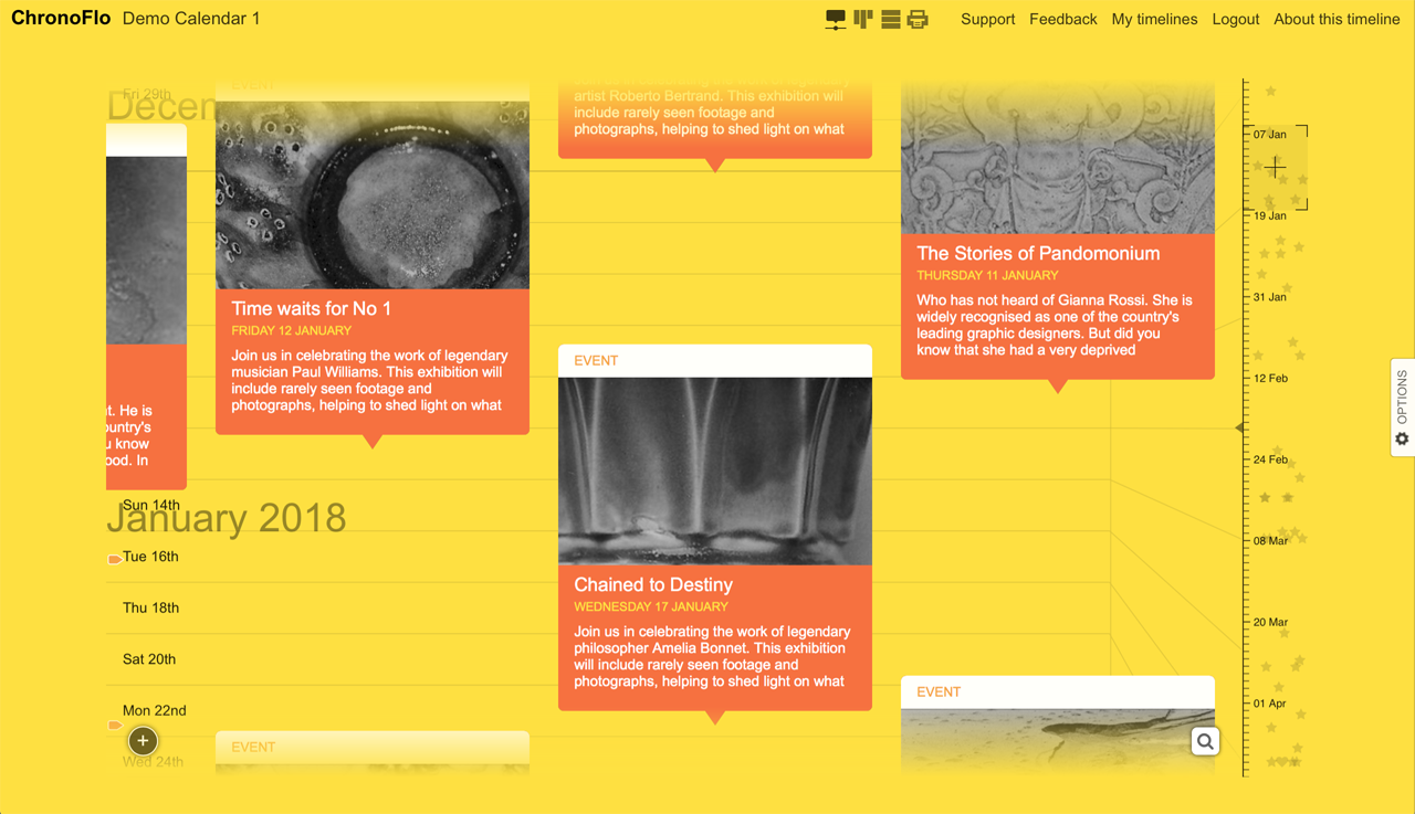 An example of a Vertical 3D timeline created using ChronoFlo Timeline Maker